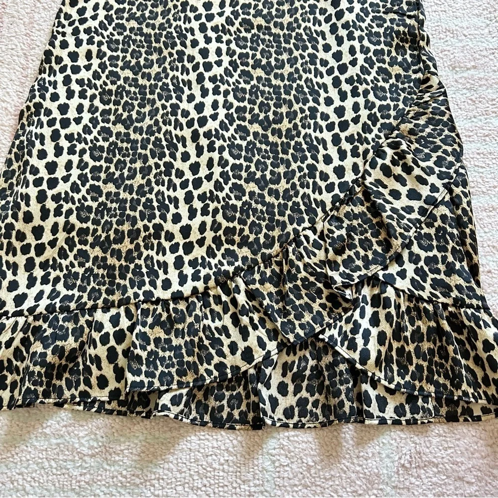 NWT L&B Leopard Satin Mini Dress Size Large Ruffles Festival Cocktail Party Boho - Picture 5 of 10